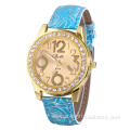 Vein Strap Rhinestone Leather Quartz Watch